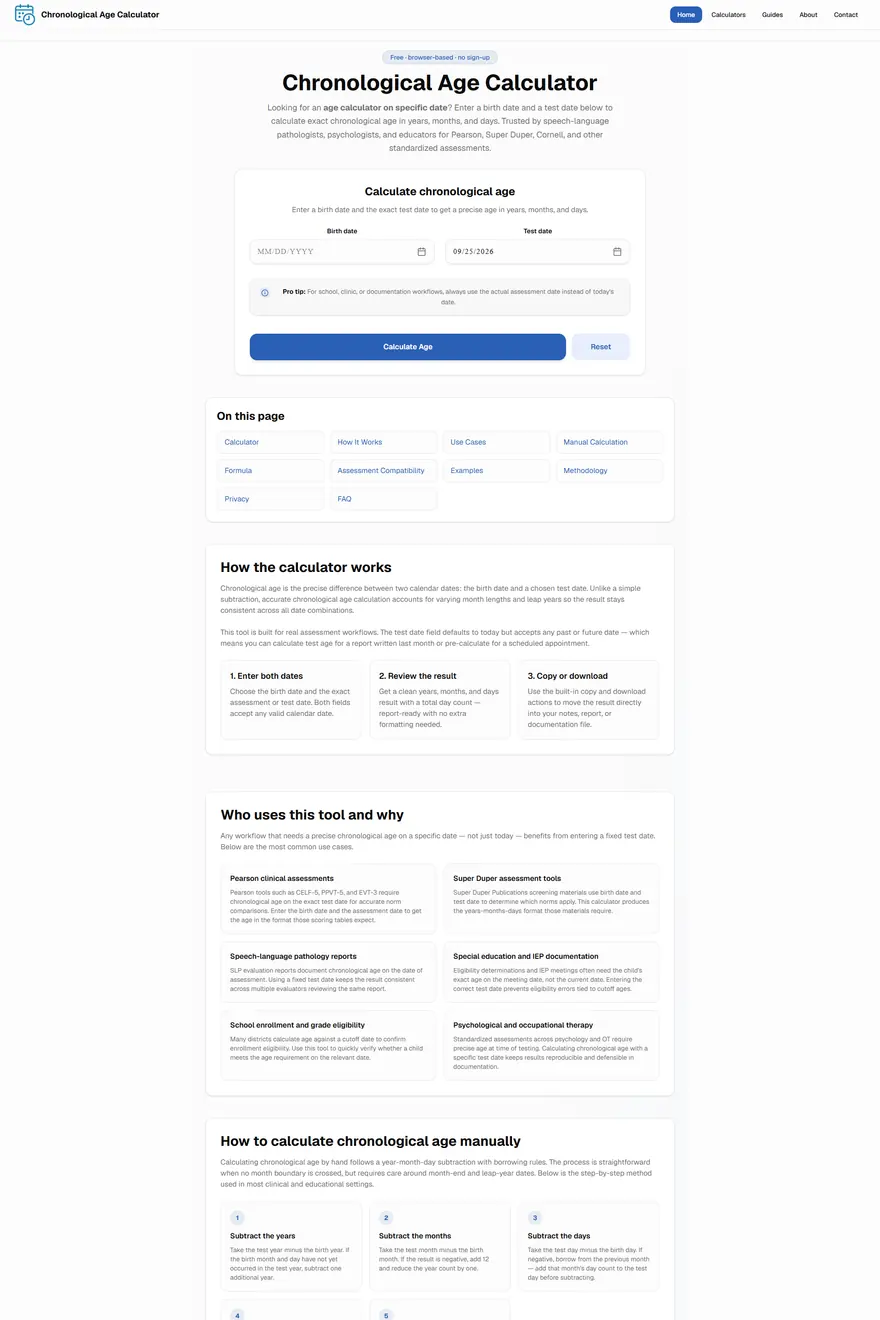 Chronological Age Calculator website — built by Muhammad Kamran