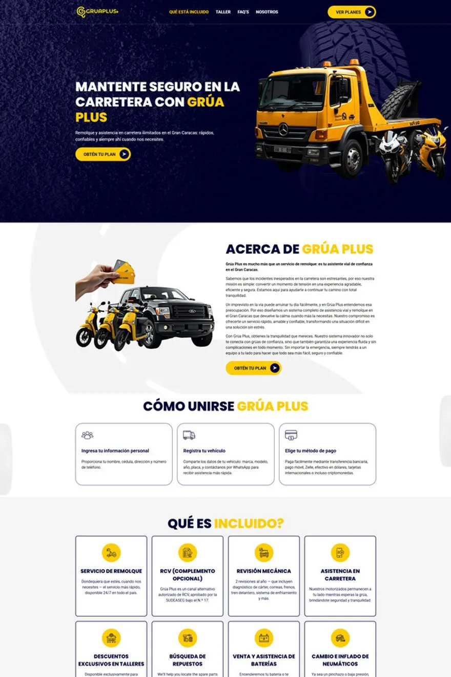 Grúa Plus website — built by Muhammad Kamran